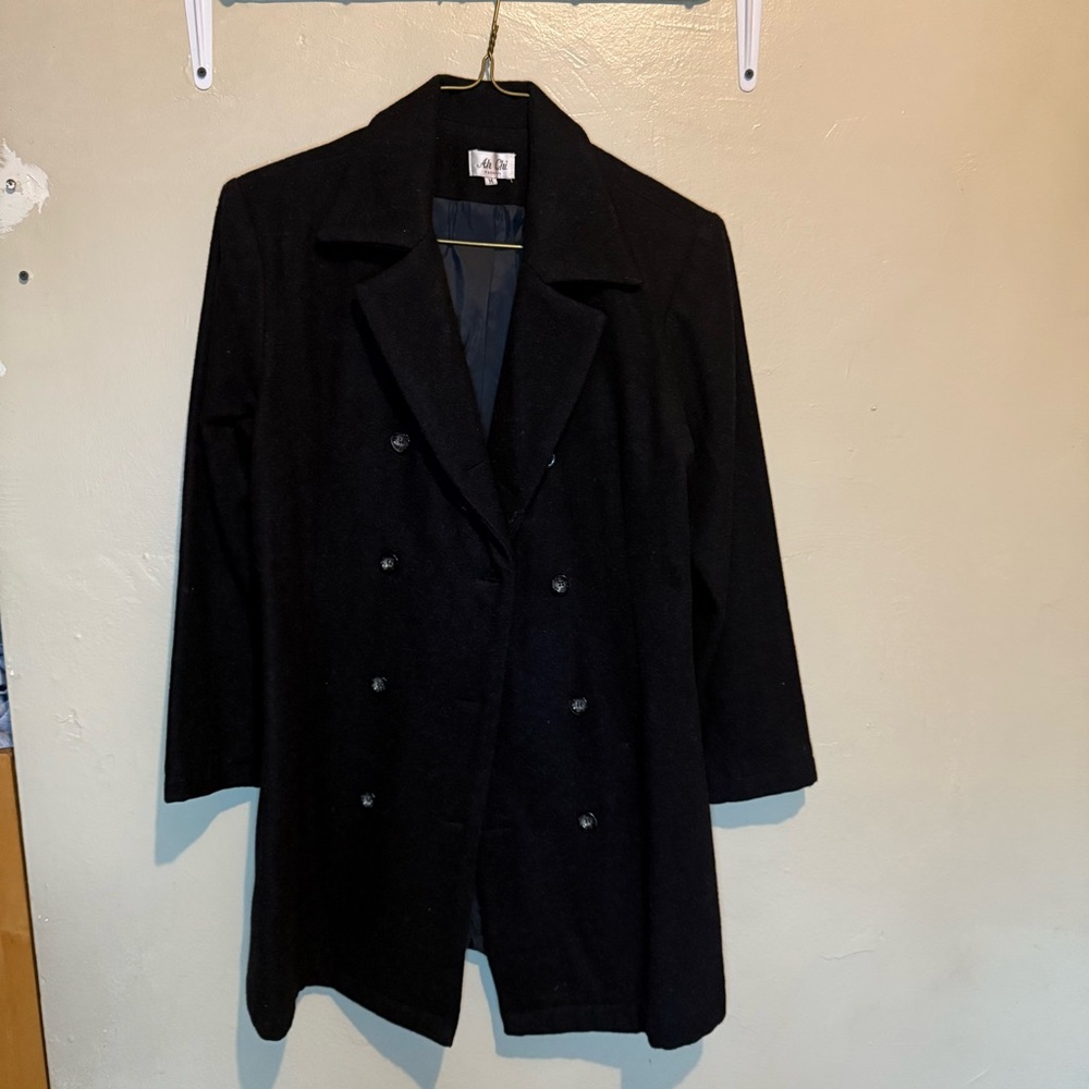 Ah Chi Fashion double breasted black pea coat
